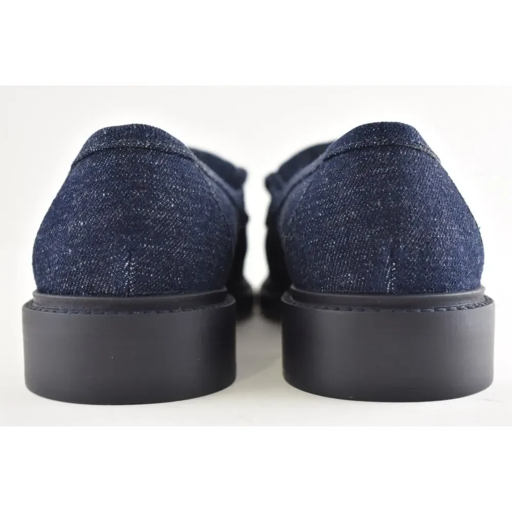 Chanel 24S Dark Blue Denim Quilted Turnlock CC Logo Moccasin Flat Loafer 38c